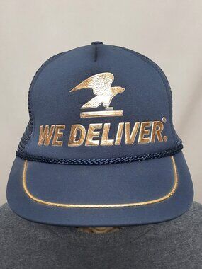 Vintage 80s USPS Gold Foil Hat We Deliver Snapback Trucker Mesh Cap Eagle Taiwan